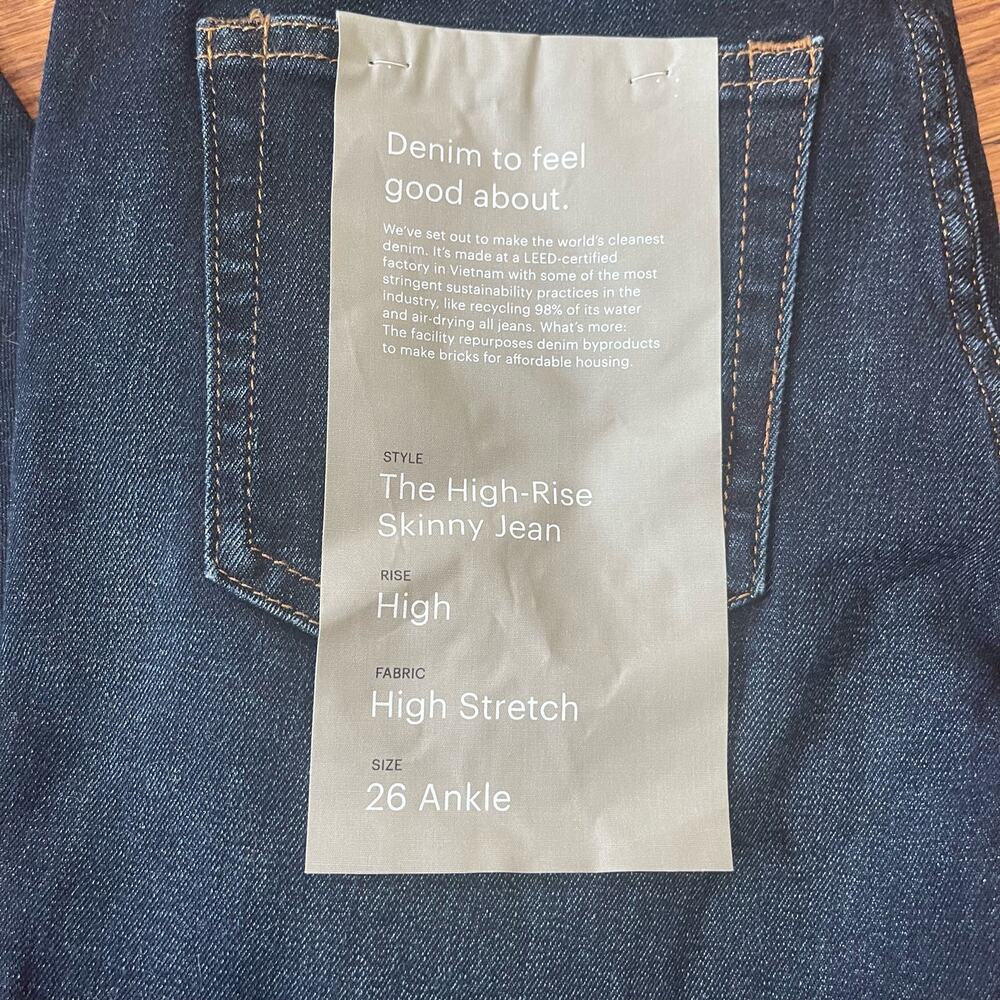 NEW Everlane The High-Rise Skinny Jean in Deep‎ Indigo Size 26 Ankle - Picture 4 of 7